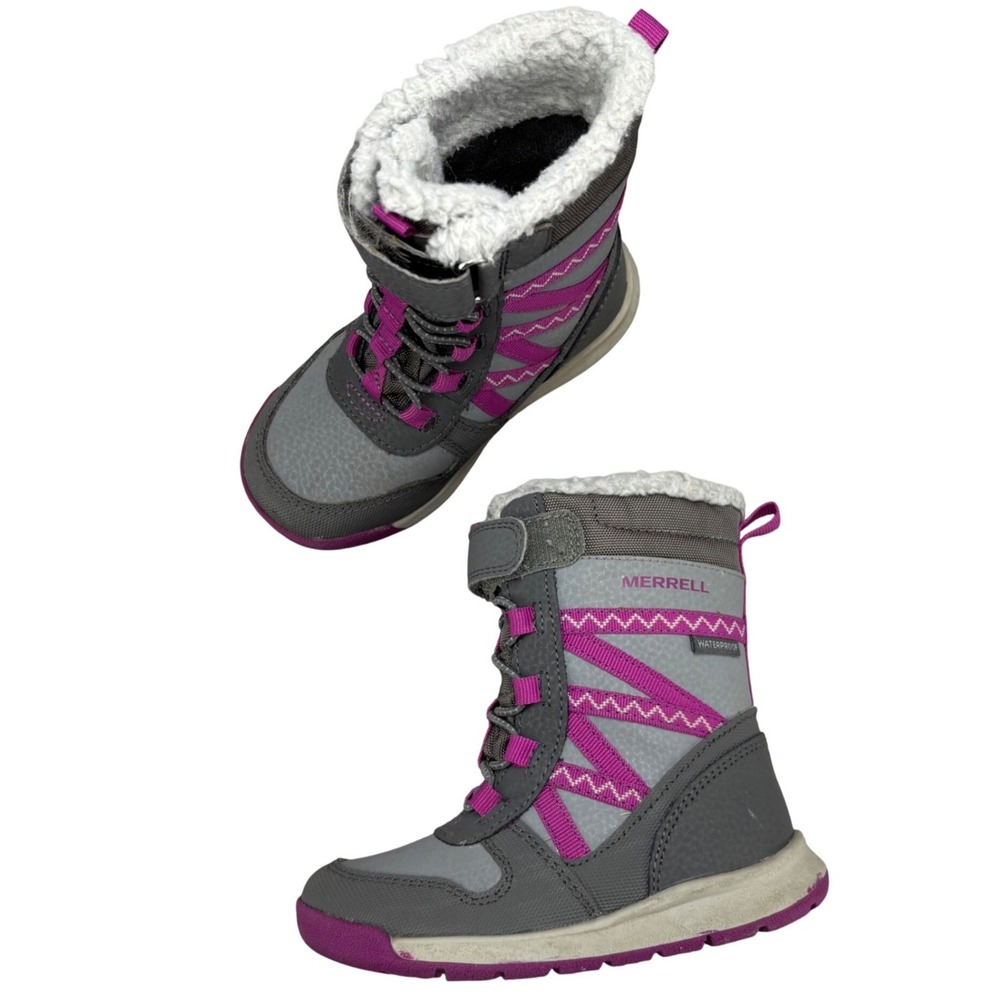 Merrell Snow Quest Lite 2.0 Waterproof Winter Boots Grey Magenta Kids Size 7M